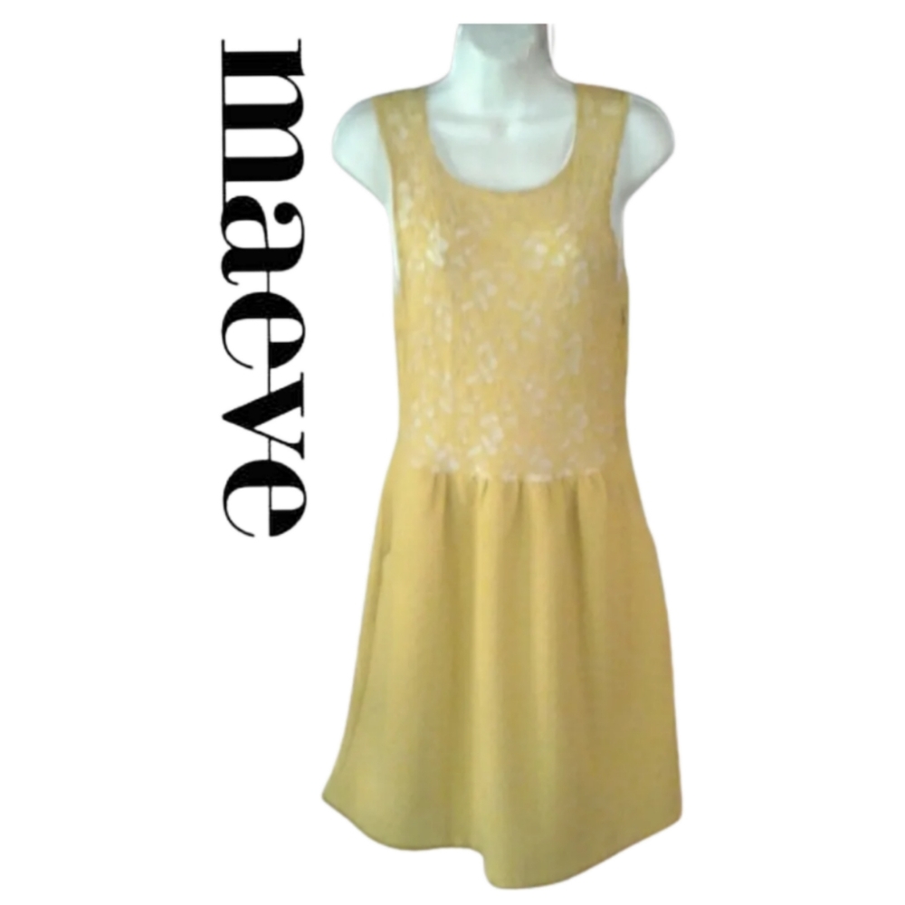 MAEVE ANTHROPOLOGIE GOLD LACE SLEEVELESS DRESS